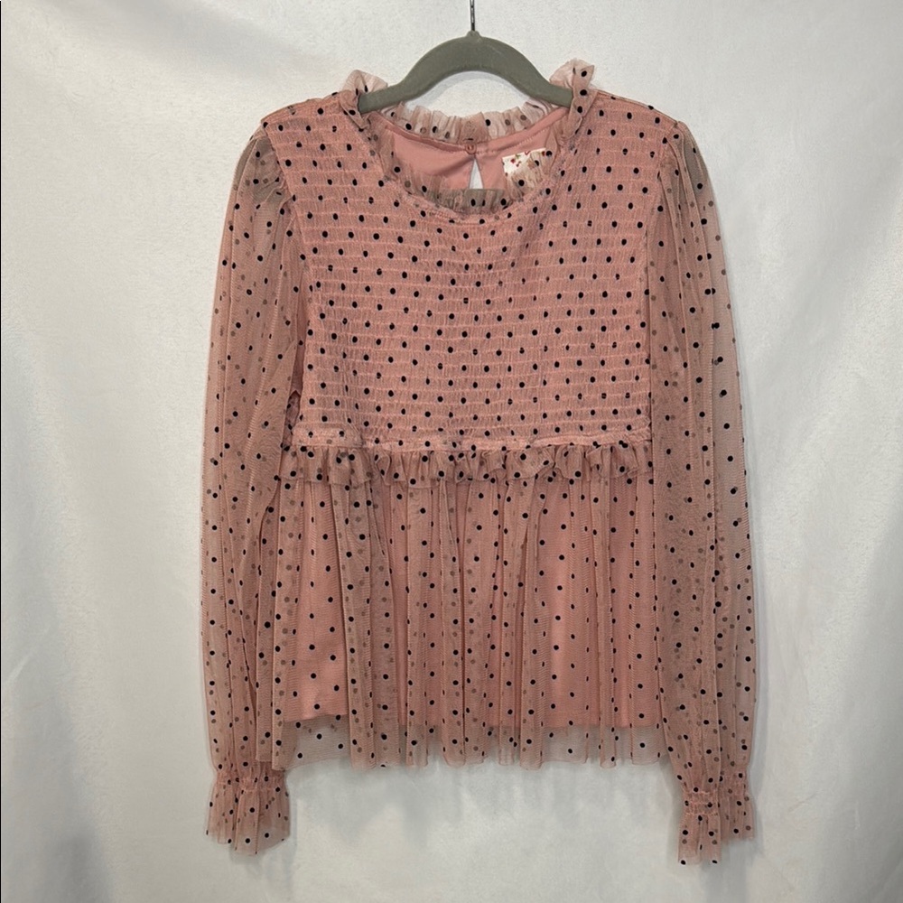 Kids Belle Du Jour Pink Ruffled Sheer Blouse